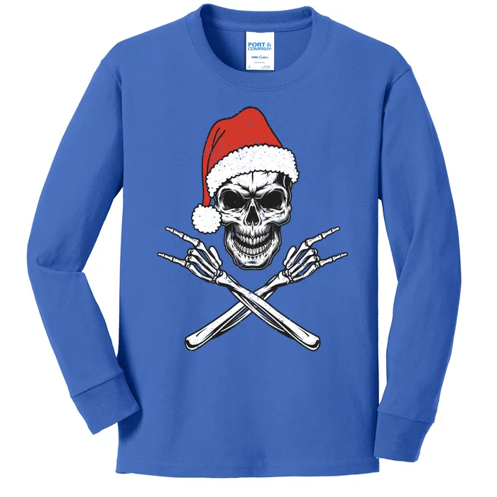 Skeleton Santa Claus Hat Rock And Roll Hand Cool Christmas Funny Gift Kids Long Sleeve Shirt