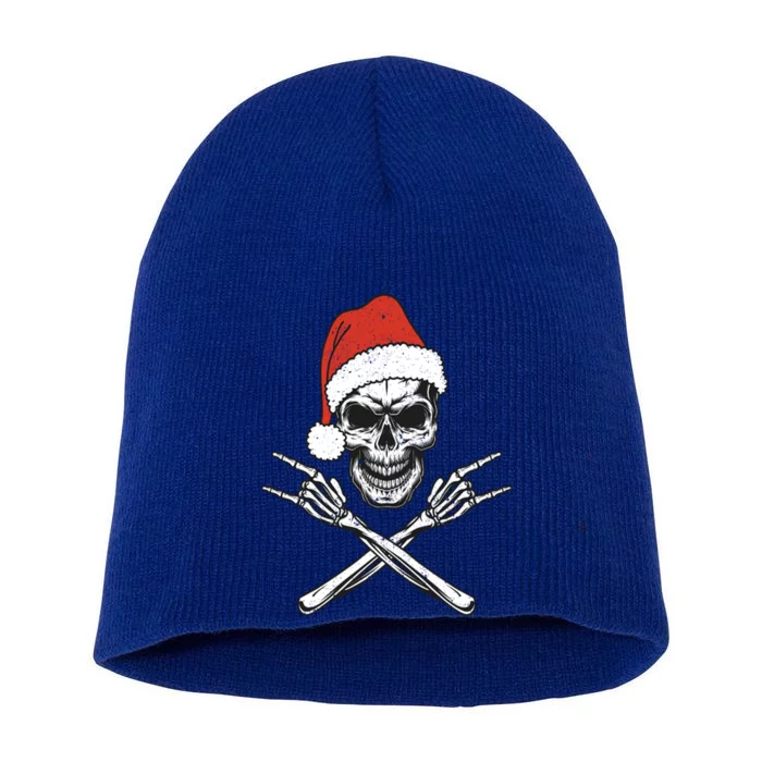 Skeleton Santa Claus Hat Rock And Roll Hand Cool Christmas Funny Gift Short Acrylic Beanie