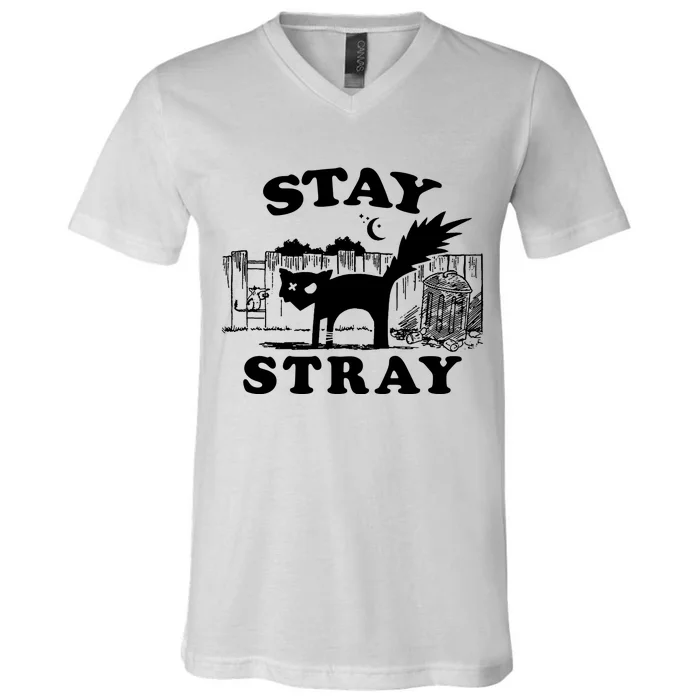 Stay Stray Cat Funny Black Cats Adventure V-Neck T-Shirt