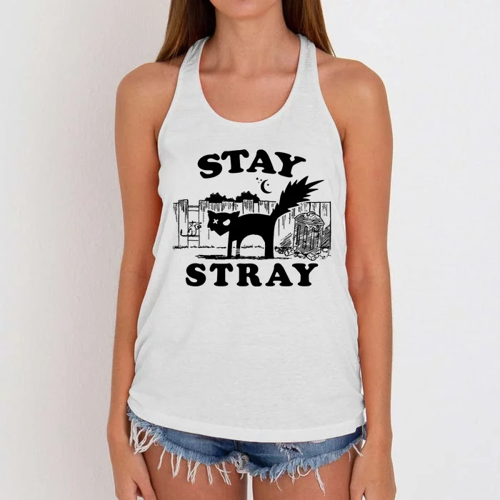 Stay Stray Cat Funny Black Cats Adventure Women's Knotted Racerback Tank