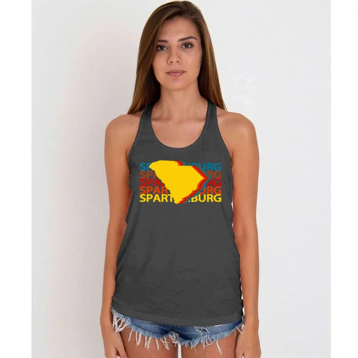 Spartanburg South Carolina Vintage Repeat Women's Knotted Racerback Tank