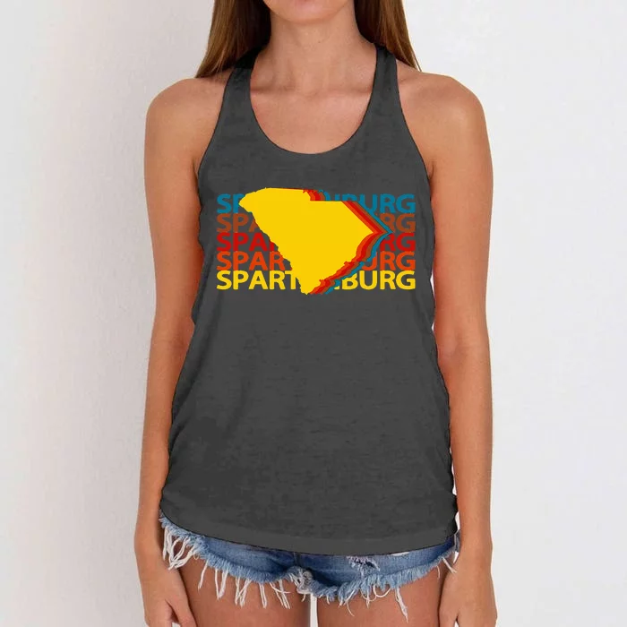 Spartanburg South Carolina Vintage Repeat Women's Knotted Racerback Tank