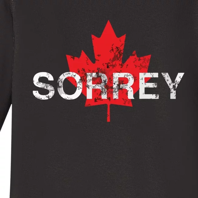 Sorrey Sorry Canadian Funny Apology Red Maple Leaf Baby Long Sleeve Bodysuit