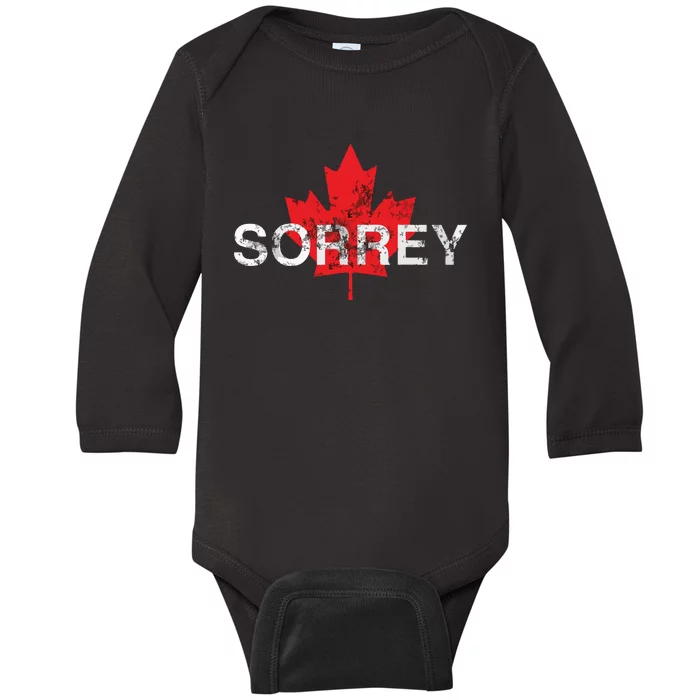 Sorrey Sorry Canadian Funny Apology Red Maple Leaf Baby Long Sleeve Bodysuit