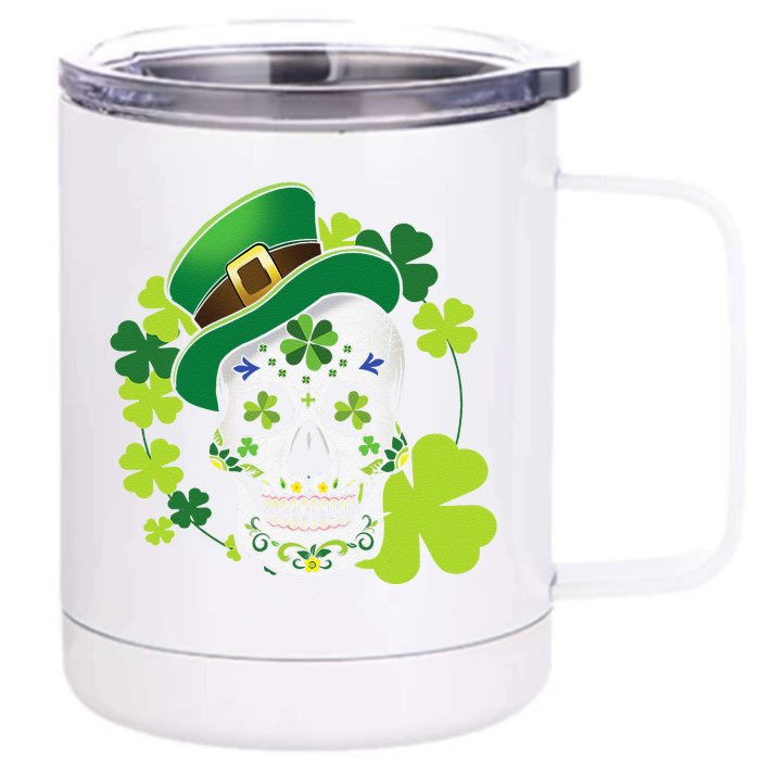 Sugar Skull Clover Skeleton Shamrock Irish Saint Patricks Front & Back 12oz Stainless Steel Tumbler Cup