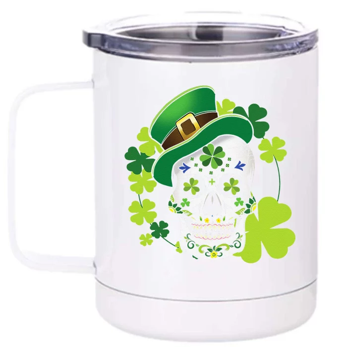 Sugar Skull Clover Skeleton Shamrock Irish Saint Patricks Front & Back 12oz Stainless Steel Tumbler Cup