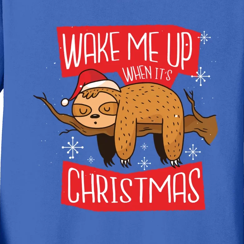 Santa Sloth Christmas In July Wake Me Up When Its Christmas Meaningful Gift Kids Long Sleeve Shirt