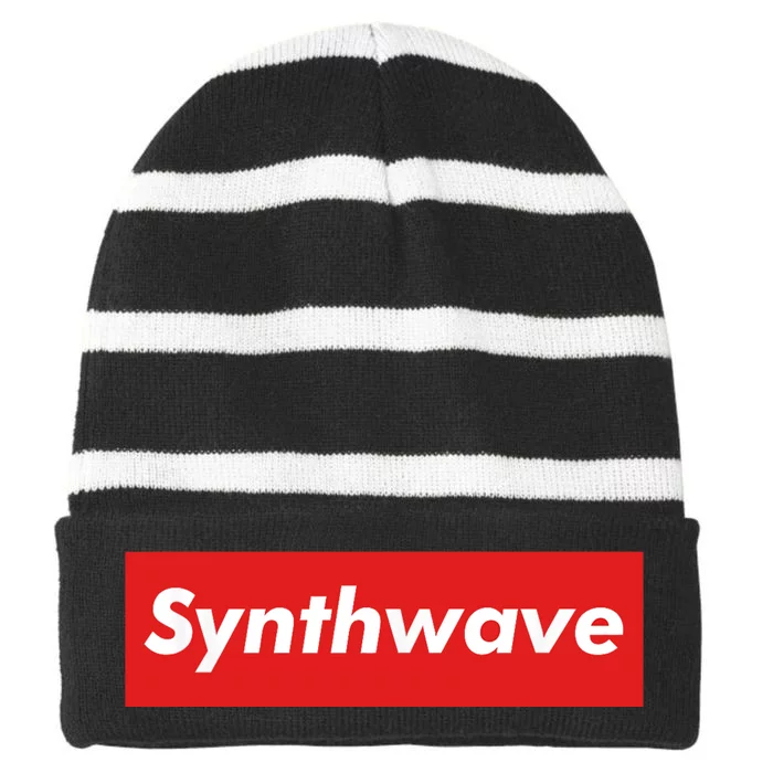 Synthwave | Synthwave Chillwave Retro 80s Aesthetic Design Striped Beanie with Solid Band