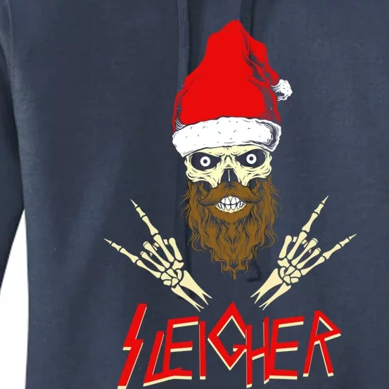 Sleigher Santa Christmas Skull Heavy Metal Rock N Roll Gift Women's Pullover Hoodie