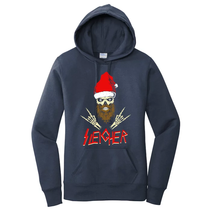 Sleigher Santa Christmas Skull Heavy Metal Rock N Roll Gift Women's Pullover Hoodie