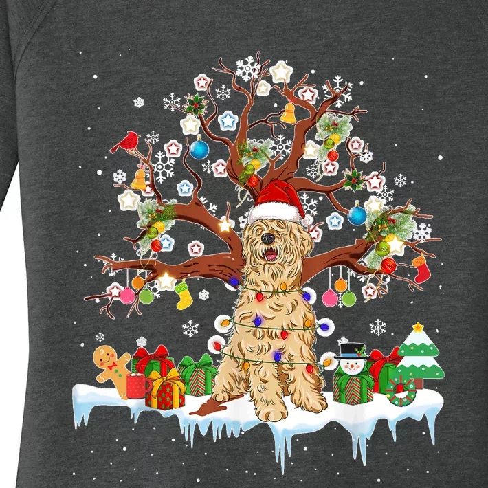 Santa Soft Coated Wheaten Terrier Dog Wearing Christmas Hat Women's Perfect Tri Tunic Long Sleeve Shirt