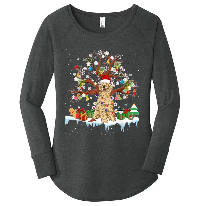 Santa Soft Coated Wheaten Terrier Dog Wearing Christmas Hat Women's Perfect Tri Tunic Long Sleeve Shirt