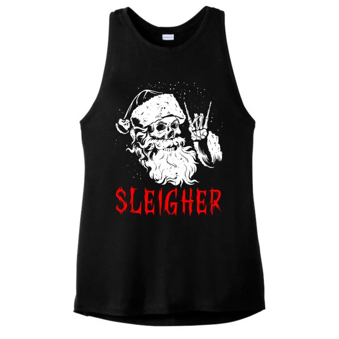 Sleigher Santa Claus Metal Christmas Rock On Hail Santa Cute Gift Ladies Tri-Blend Wicking Tank