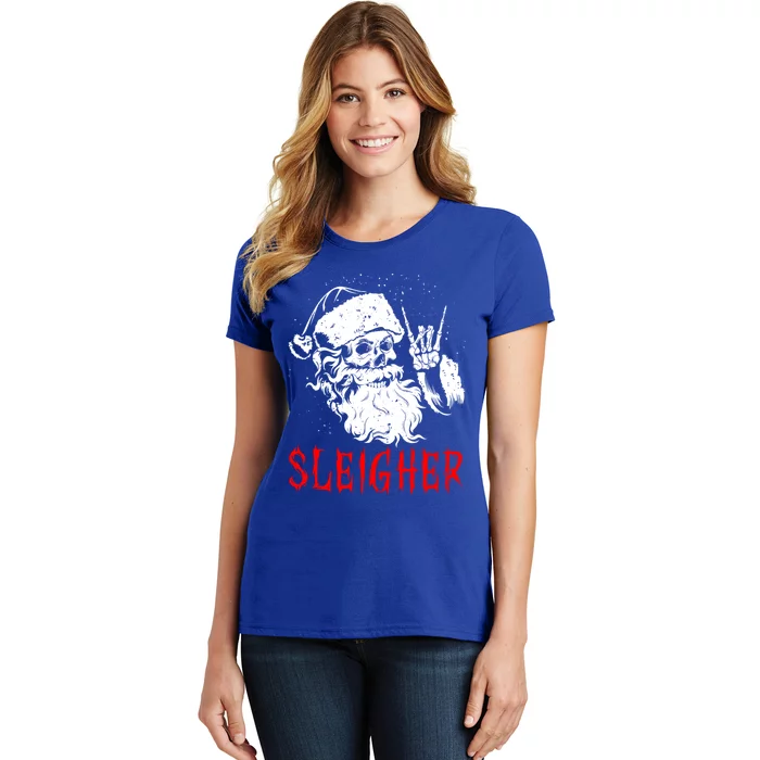 Sleigher Santa Claus Metal Christmas Rock On Hail Santa Cute Gift Women's T-Shirt