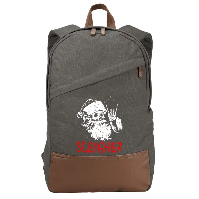 Sleigher Santa Claus Metal Christmas Rock On Hail Santa Cute Gift Cotton Canvas Backpack