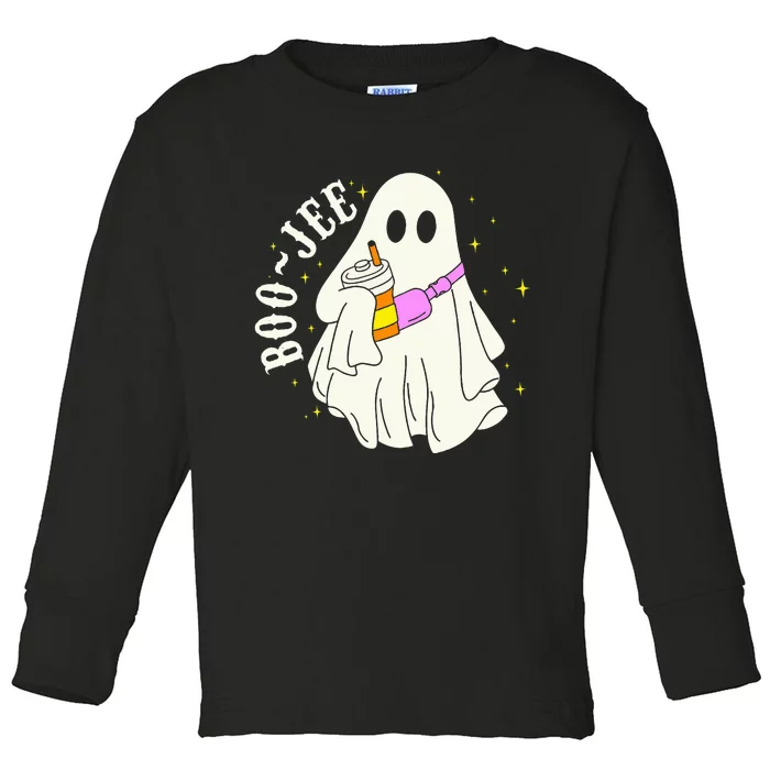 Spooky Season Cute Ghost Halloween Costume Boujee BooJee Toddler Long Sleeve Shirt