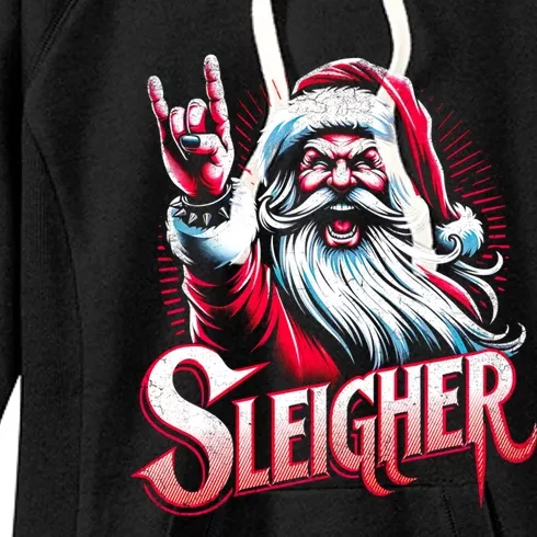 Sleigher Santa Claus Rock Christmas Funny Hail Santa Gift Women's Fleece Hoodie