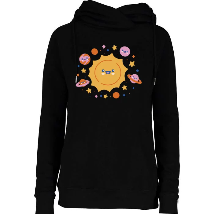 Solar System Cute Cartoon Womens Funnel Neck Pullover Hood