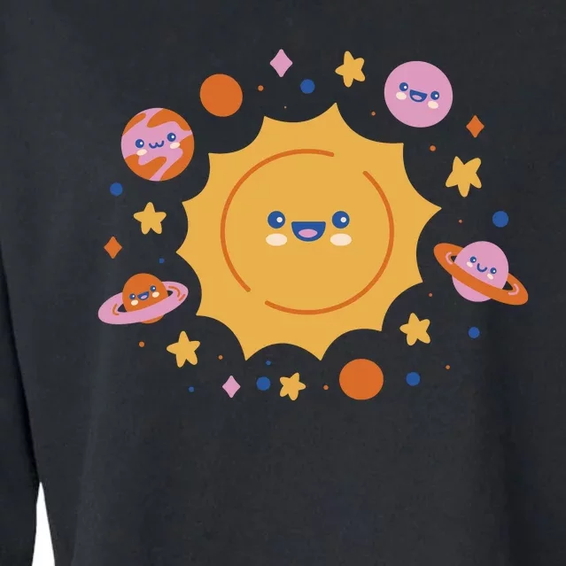 Solar System Cute Cartoon Cropped Pullover Crew