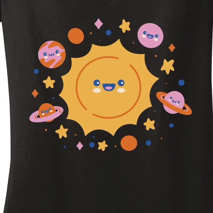 Solar System Cute Cartoon Women's V-Neck T-Shirt