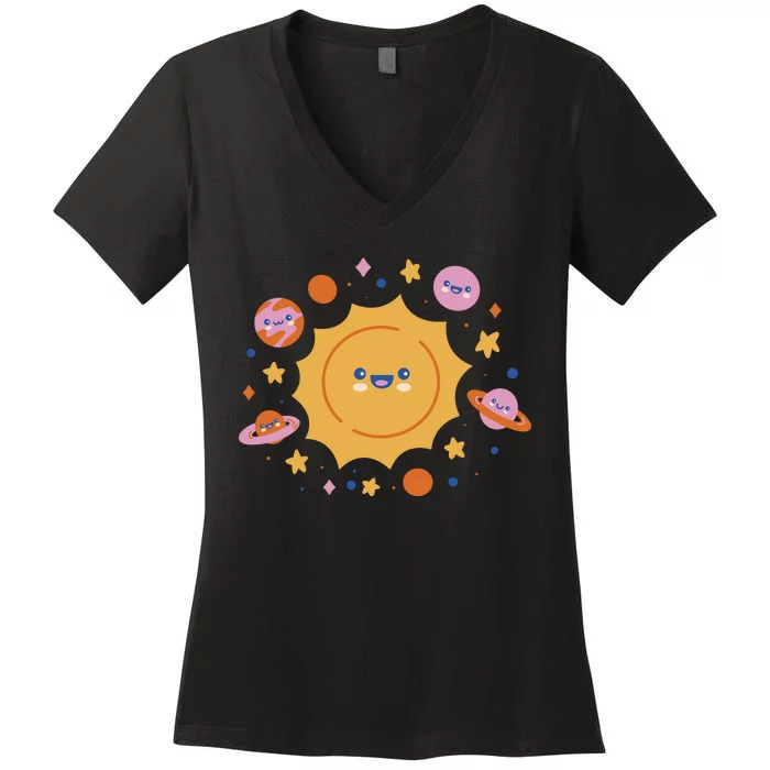 Solar System Cute Cartoon Women's V-Neck T-Shirt