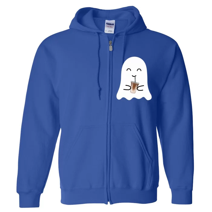 Spooky Season Cute Little Ghost Ice Coffee Halloween Costume Gift Full Zip Hoodie