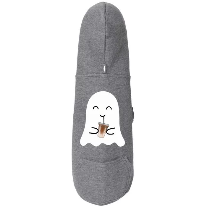 Spooky Season Cute Little Ghost Ice Coffee Halloween Costume Gift Doggie 3-End Fleece Hoodie