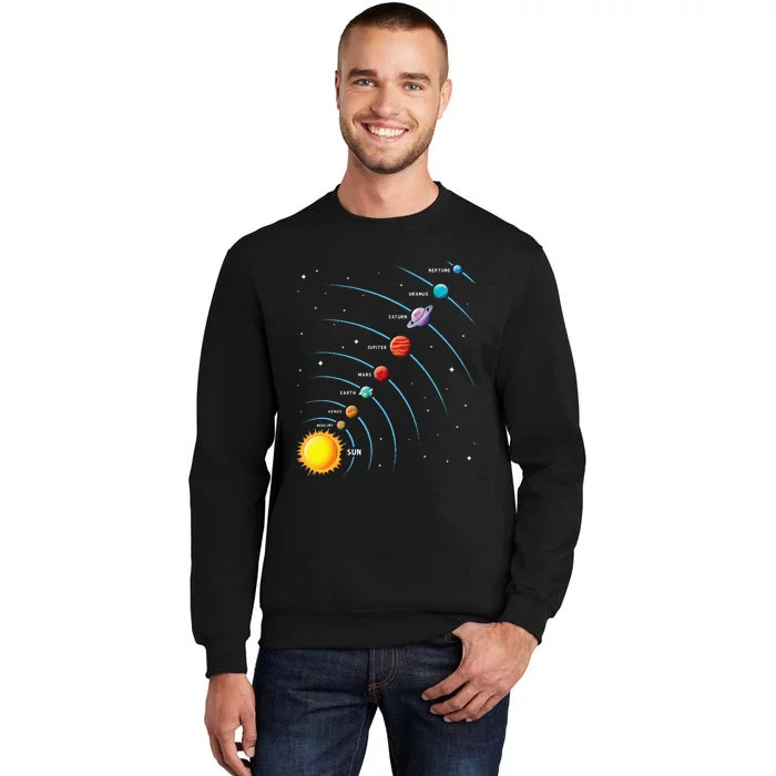 Solar System Colorful Space Planets Educational Tall Sweatshirt