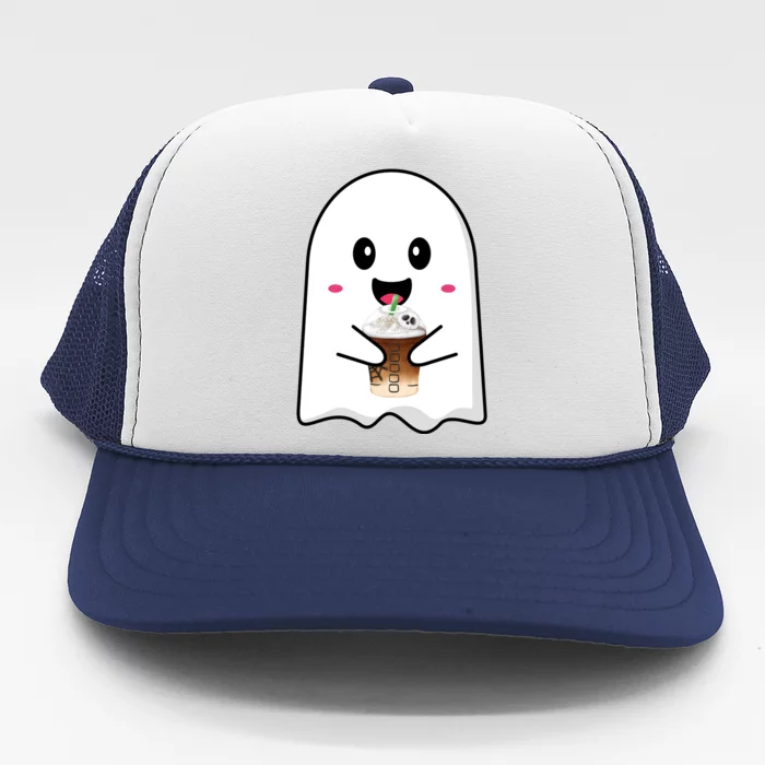 Spooky Season Cute Little Ghost Ice Coffee Halloween Tees Gift Trucker Hat