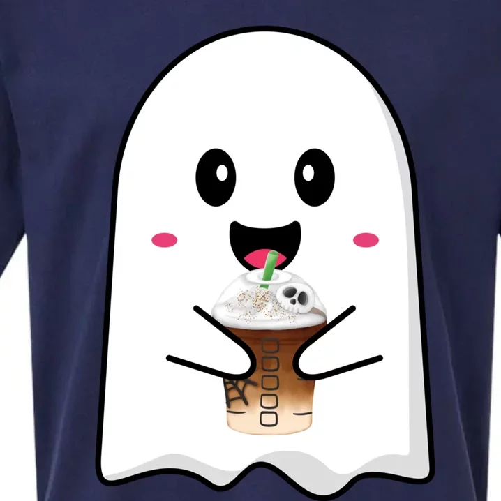 Spooky Season Cute Little Ghost Ice Coffee Halloween Tees Gift Sueded Cloud Jersey T-Shirt