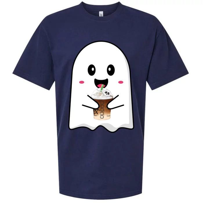 Spooky Season Cute Little Ghost Ice Coffee Halloween Tees Gift Sueded Cloud Jersey T-Shirt