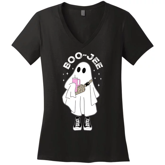 Spooky Season Cute Ghost Halloween Costume Boujee Boo Jee Women's V-Neck T-Shirt