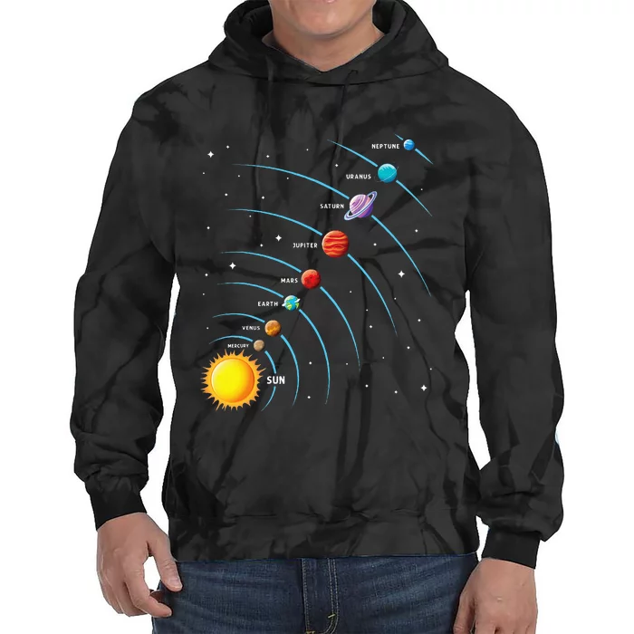 Solar System Colorful Space Planets Educational Tie Dye Hoodie