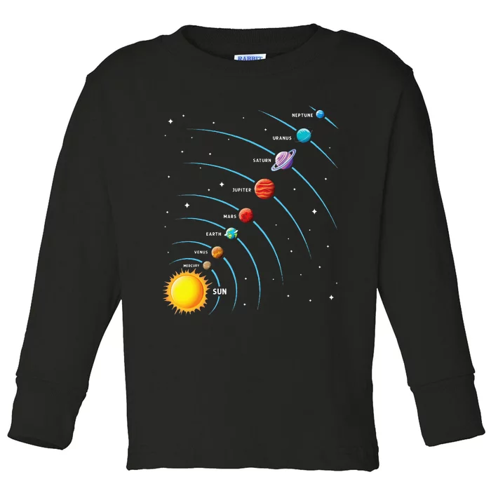 Solar System Colorful Space Planets Educational Toddler Long Sleeve Shirt