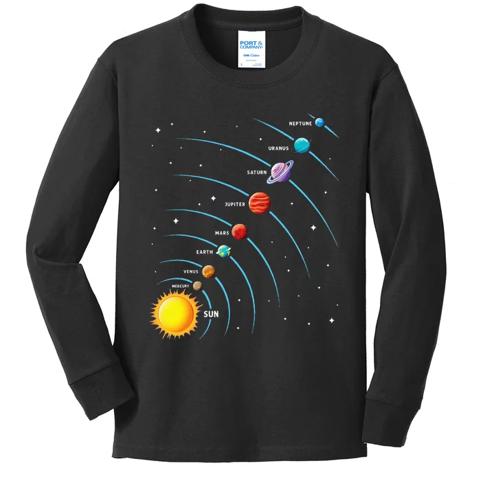 Solar System Colorful Space Planets Educational Kids Long Sleeve Shirt