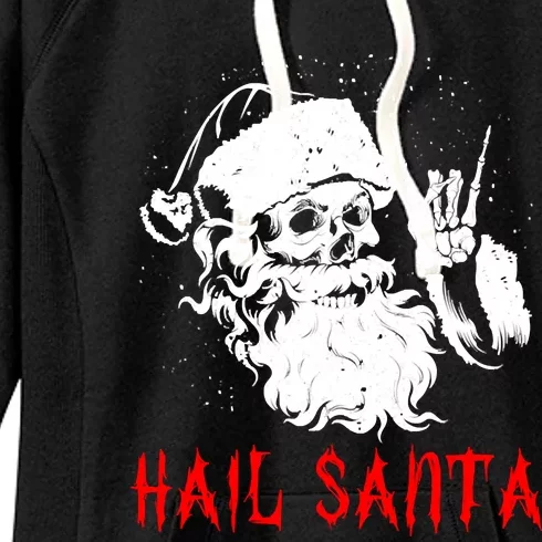 Sleigher Santa Claus Metal Christmas Rock On Hail Santa Women's Fleece Hoodie