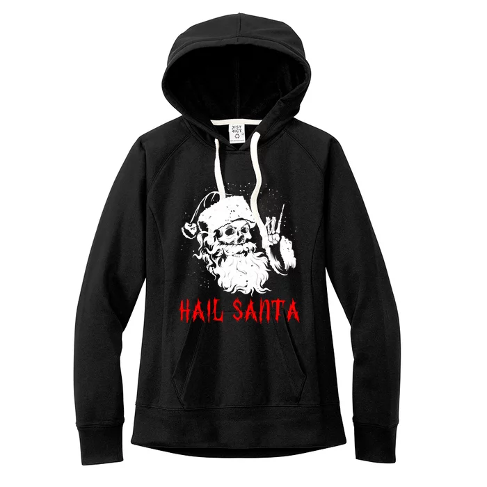 Sleigher Santa Claus Metal Christmas Rock On Hail Santa Women's Fleece Hoodie