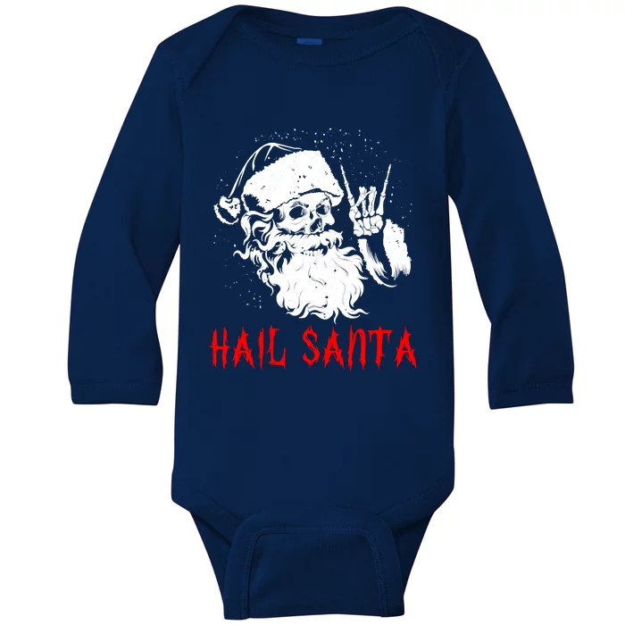 Sleigher Santa Claus Metal Christmas Rock On Hail Santa Baby Long Sleeve Bodysuit