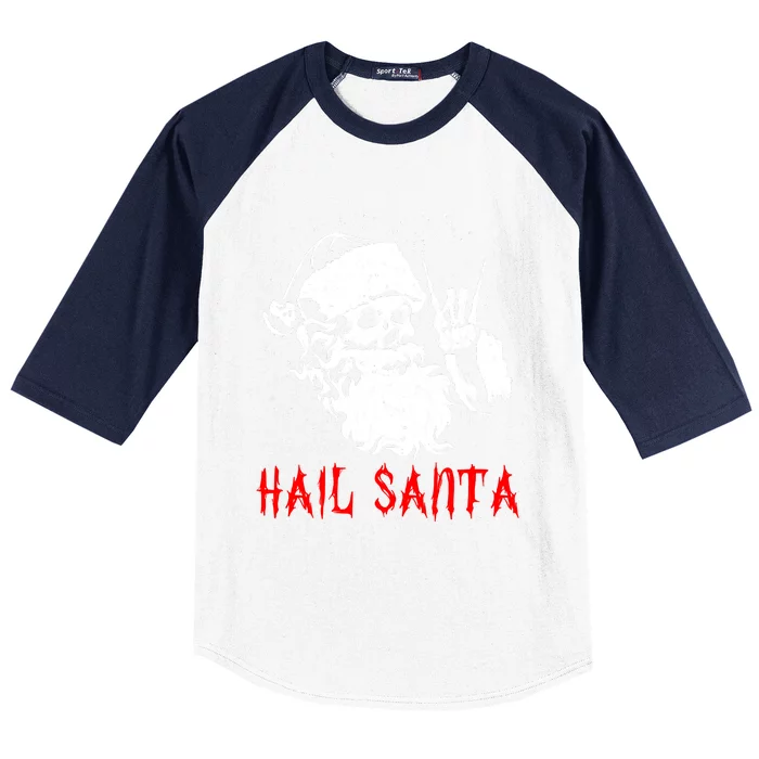 Sleigher Santa Claus Metal Christmas Rock On Hail Santa Baseball Sleeve Shirt