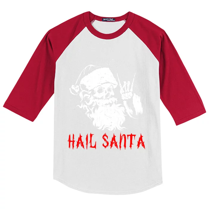 Sleigher Santa Claus Metal Christmas Rock On Hail Santa Kids Colorblock Raglan Jersey