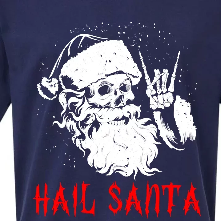 Sleigher Santa Claus Metal Christmas Rock On Hail Santa Sueded Cloud Jersey T-Shirt