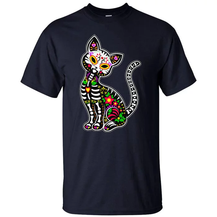 Sugar Skull Cat Cute Dia De Los Muertos Funny Mexican Gift Tall T-Shirt