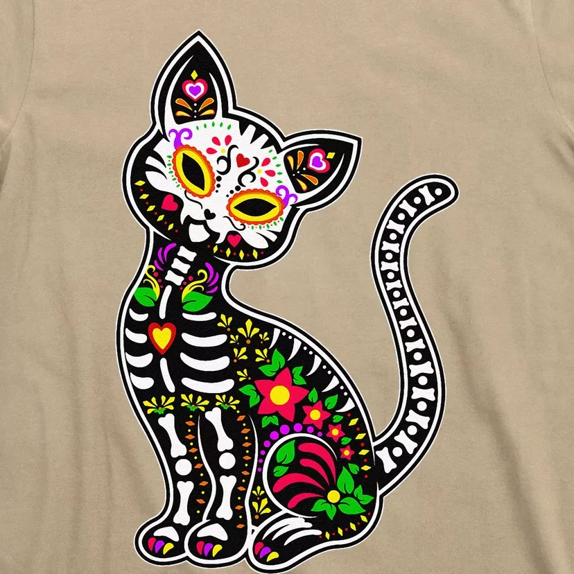 Sugar Skull Cat Cute Dia De Los Muertos Funny Mexican Gift T-Shirt