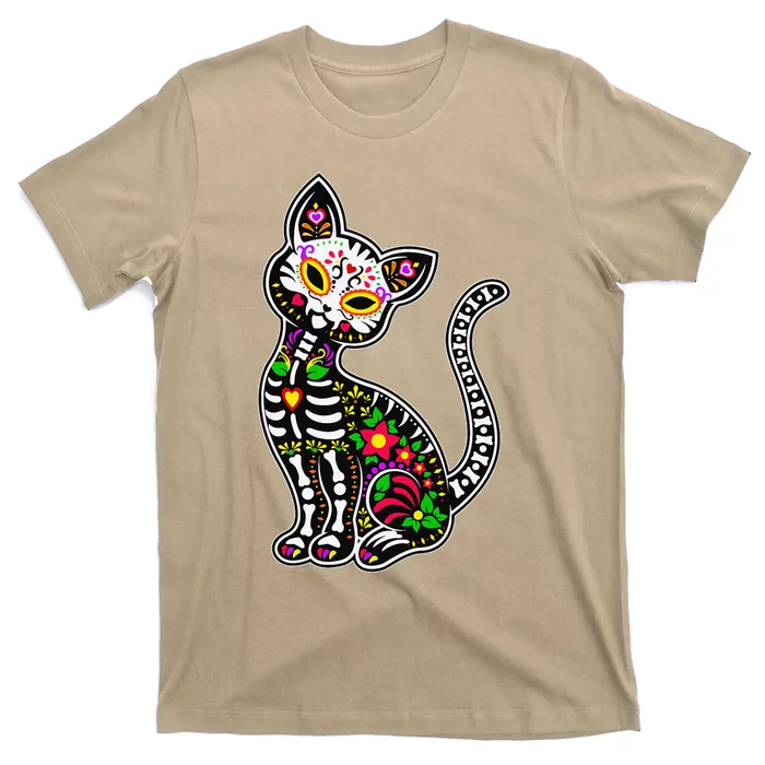 Sugar Skull Cat Cute Dia De Los Muertos Funny Mexican Gift T-Shirt