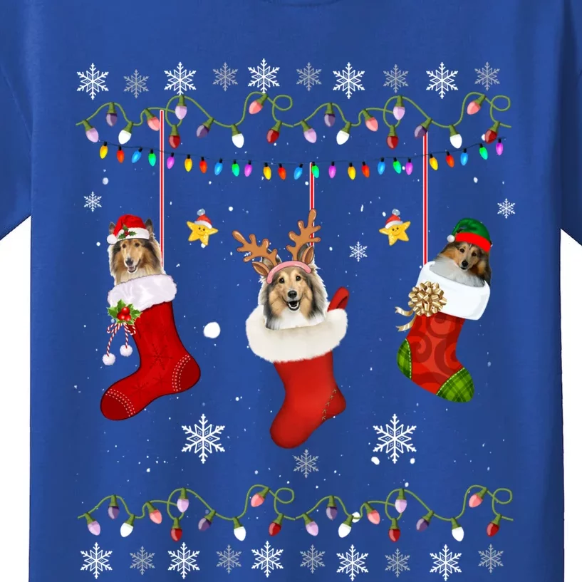 Shetland Sheepdog Christmas Socks Lights Gift Dog Lover Xmas Gift Kids T-Shirt