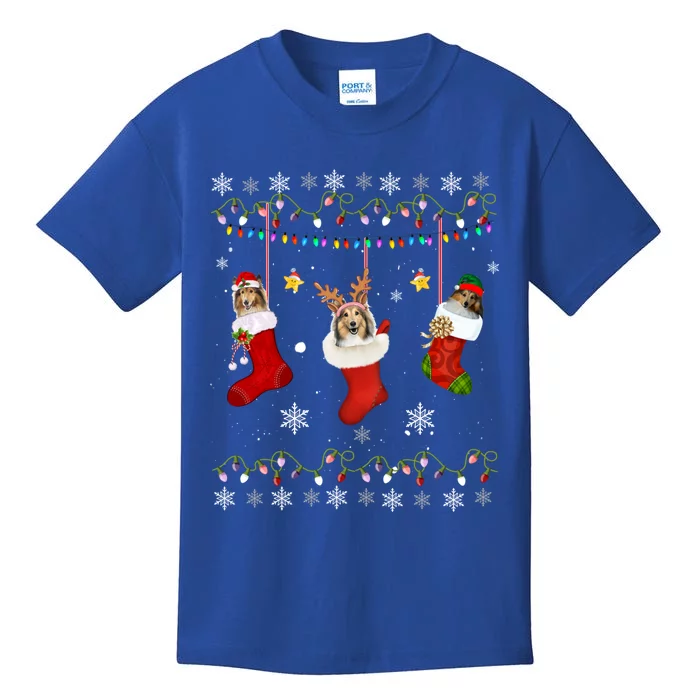 Shetland Sheepdog Christmas Socks Lights Gift Dog Lover Xmas Gift Kids T-Shirt