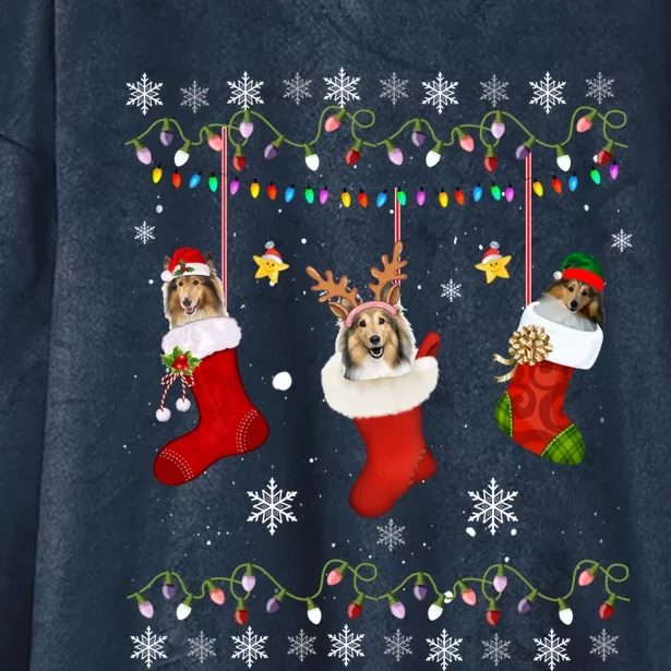 Shetland Sheepdog Christmas Socks Lights Gift Dog Lover Xmas Gift Hooded Wearable Blanket