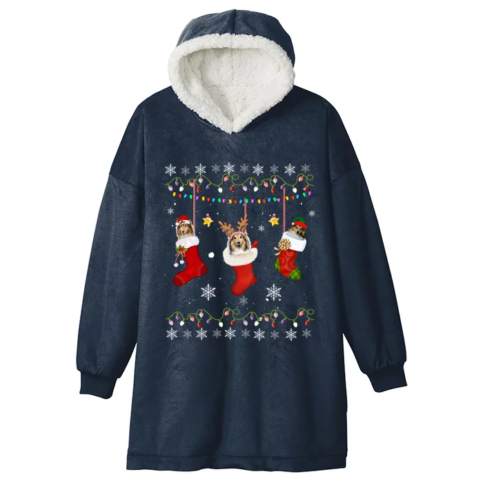 Shetland Sheepdog Christmas Socks Lights Gift Dog Lover Xmas Gift Hooded Wearable Blanket