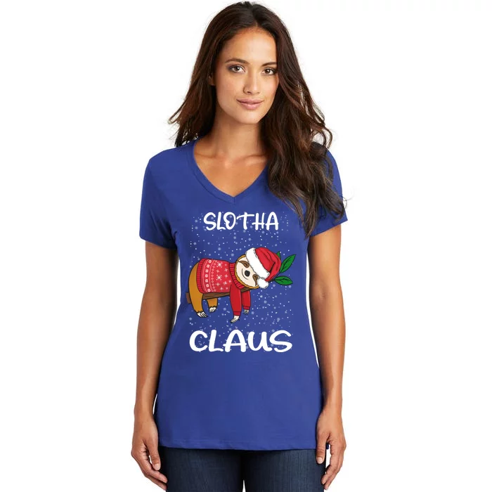 Sloth Santa Claus Merry Slothmas Santa Sloth Slotha Claus Cute Gift Women's V-Neck T-Shirt