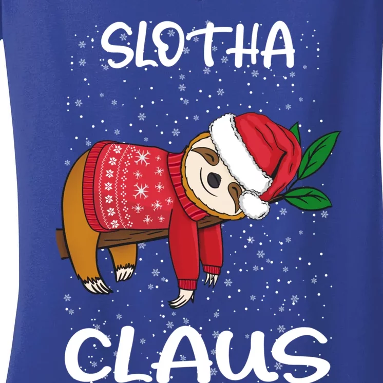 Sloth Santa Claus Merry Slothmas Santa Sloth Slotha Claus Cute Gift Women's V-Neck T-Shirt